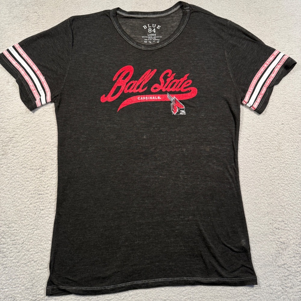 Blue‎ 84 Ball State Cardinals Women Large Charcoal Gray Varsity Graphic Tee Y2K